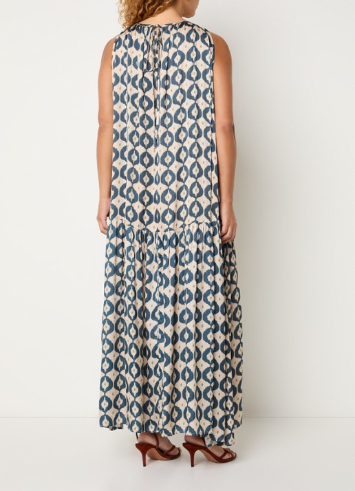 by-bar Peggy maxi jurk met print en steekzakken - achterkant creme