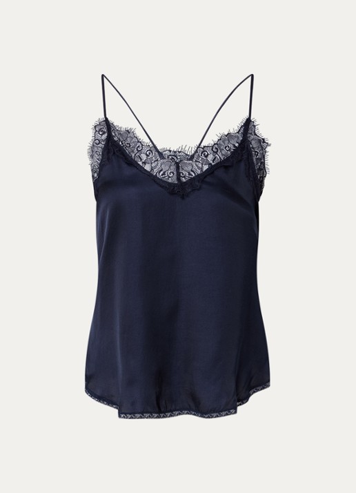 by-bar Pia top van satijn met details van kant - voorkant 2 blauw