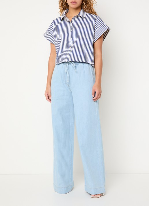 by-bar Pixie blouse met streepprint en vlindermouw - voorkant 4 donkerblauw