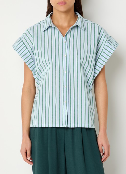 by-bar Pixie Sea blouse met streepprint en vlindermouw - detail lichtblauw