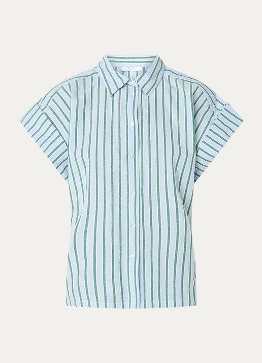 by-bar Pixie Sea blouse met streepprint en vlindermouw - voorkant 2 lichtblauw