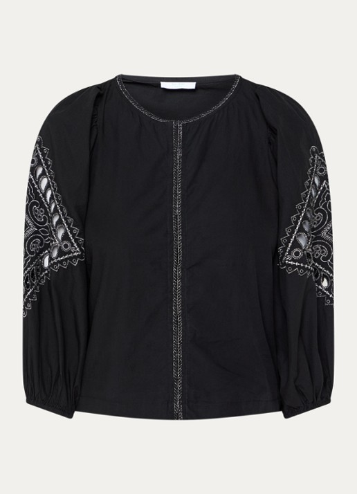 by-bar Rae tuniek met broderie en lurex - voorkant zwart
