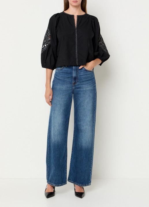 by-bar Rae tuniek met broderie en lurex - voorkant 2 zwart