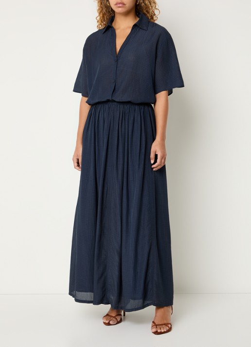 by-bar Reva maxi rok met structuur - voorkant 4 donkerblauw