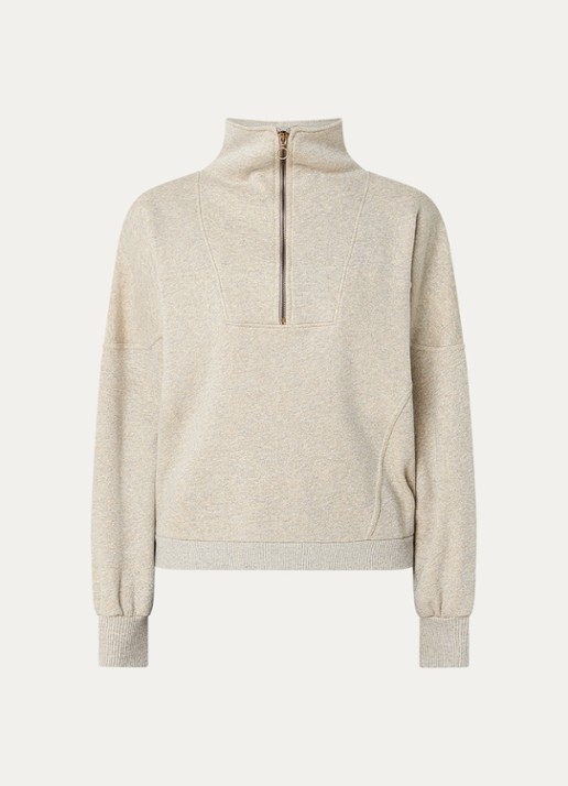 by-bar Roos sweater met opstaande kraag en halve rits - voorkant 3 beige