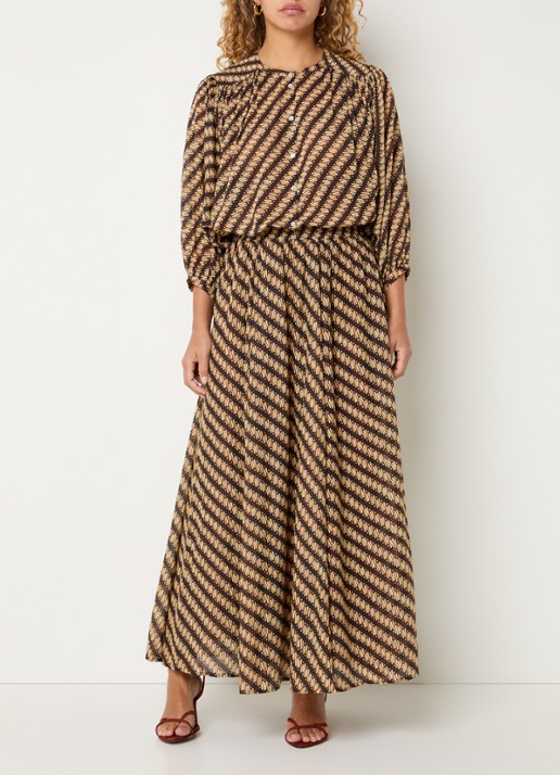 by-bar Ruby midi rok met print - voorkant 2 bruin