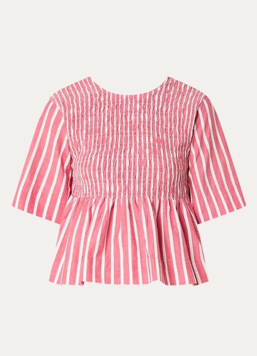 by-bar Runa tuniek met smockwerk en streepprint - voorkant 3 koraalrood
