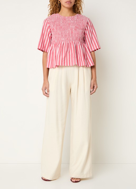 by-bar Runa tuniek met smockwerk en streepprint - voorkant 4 koraalrood