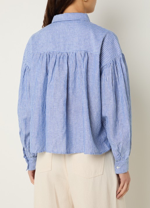 by-bar Sarah blouse met streepprint - achterkant donkerblauw
