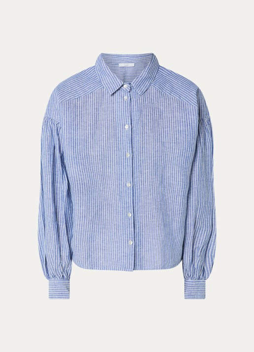 by-bar Sarah blouse met streepprint - voorkant 2 donkerblauw