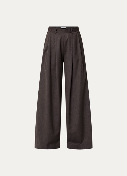 by-bar Sef high waist wide fit pantalon met steekzakken - voorkant 3 donkerbruin