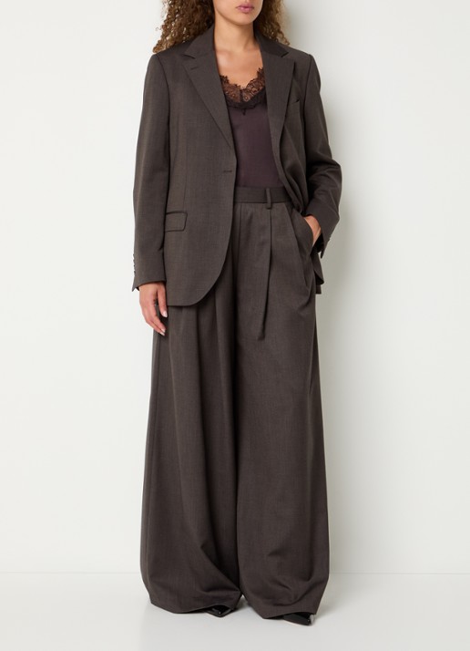 by-bar Sef high waist wide fit pantalon met steekzakken - voorkant 4 donkerbruin