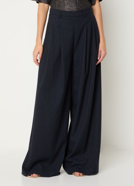 by-bar Sef Sparkle mid waist wide fit palazzo broek met lurex streepprint en steekzakken