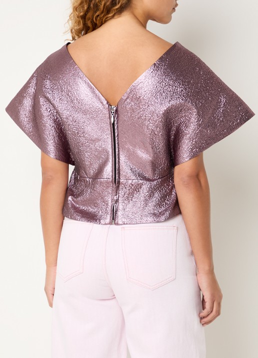 by-bar Simone top met metallic finish - achterkant 3 roze