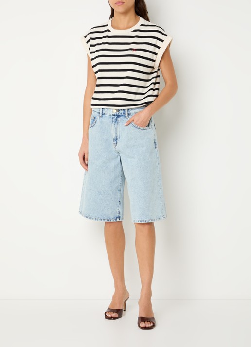 by-bar Soho high waist wide fit korte broek van denim - voorkant 4 indigo