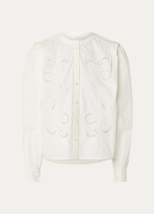 by-bar Soof blouse met broderie - voorkant 2 gebroken wit