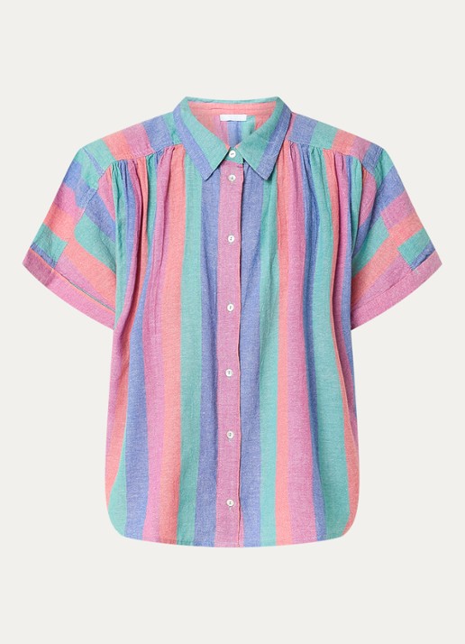 by-bar Sunny Rainbow blouse met streepprint en vlindermouw - voorkant 3 multicolor