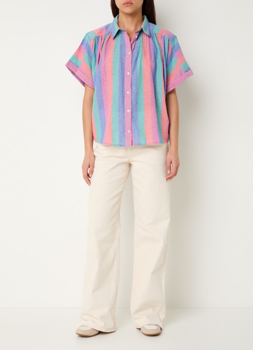 by-bar Sunny Rainbow blouse met streepprint en vlindermouw - voorkant 4 multicolor