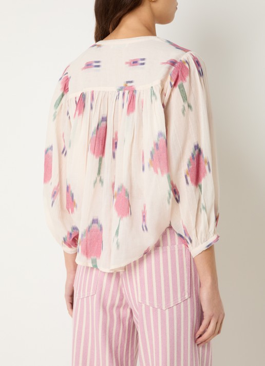 by-bar Tara semi-transparante blouse met print - achterkant gebroken wit