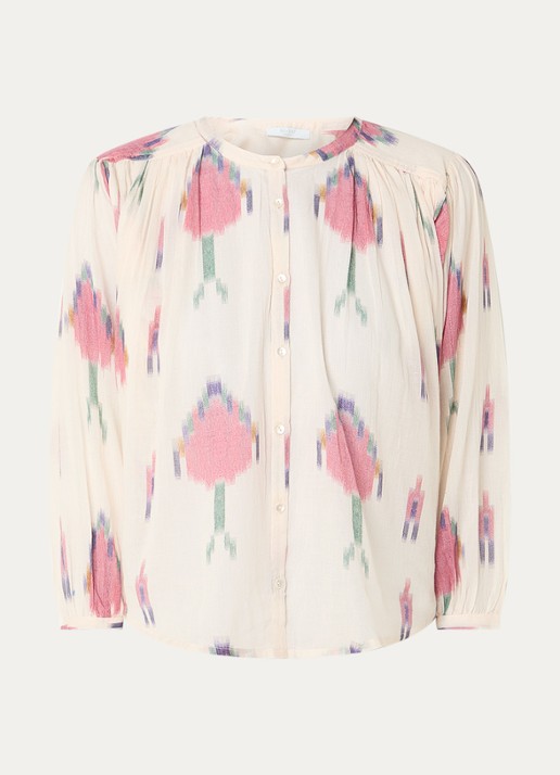 by-bar Tara semi-transparante blouse met print - voorkant 2 gebroken wit