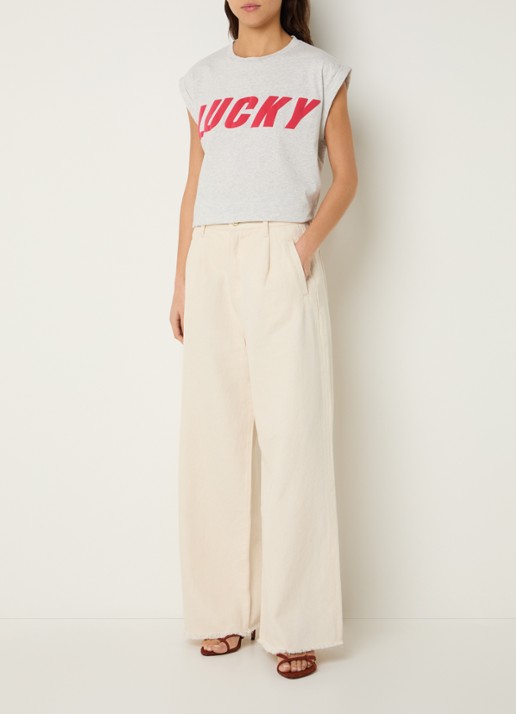 by-bar Tobi mouwloze top met print - voorkant 3 grijsmele