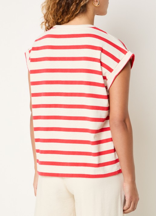 by-bar Tobi top met streepprint - achterkant 2 rood