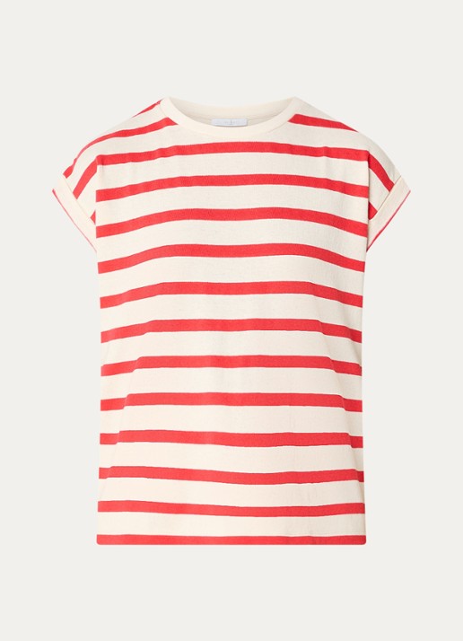 by-bar Tobi top met streepprint - voorkant 3 rood
