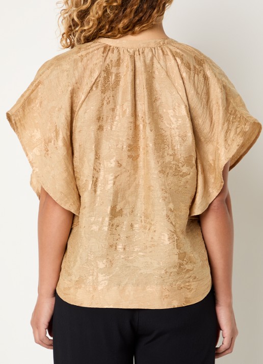 by-bar Vina tuniek met jacquard dessin en V-hals - achterkant camel