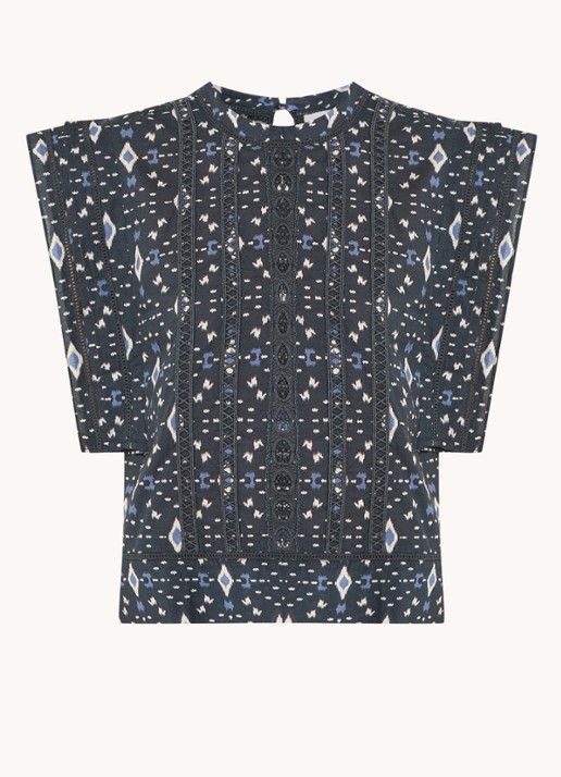 by-bar Xena tuniek met print en borduring - voorkant blauwgrijs