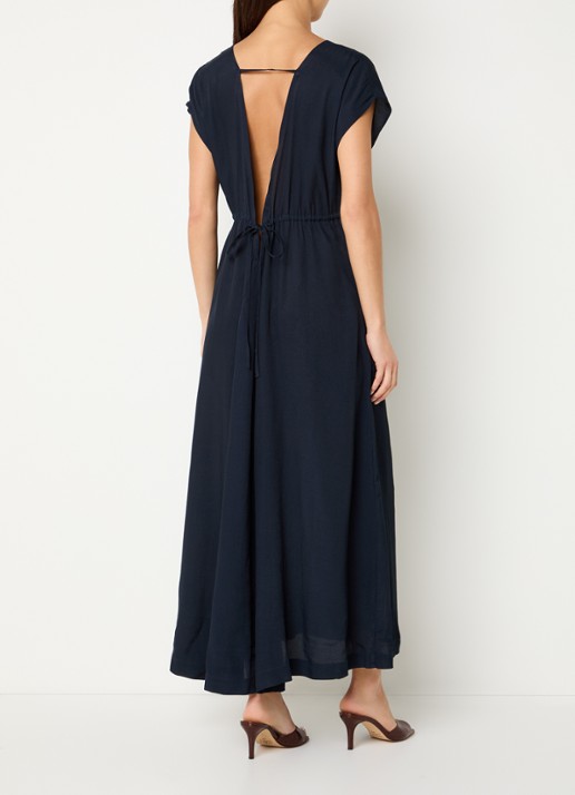 by-bar Yuki maxi jurk van crêpe met steekzakken - voorkant 2 donkerblauw