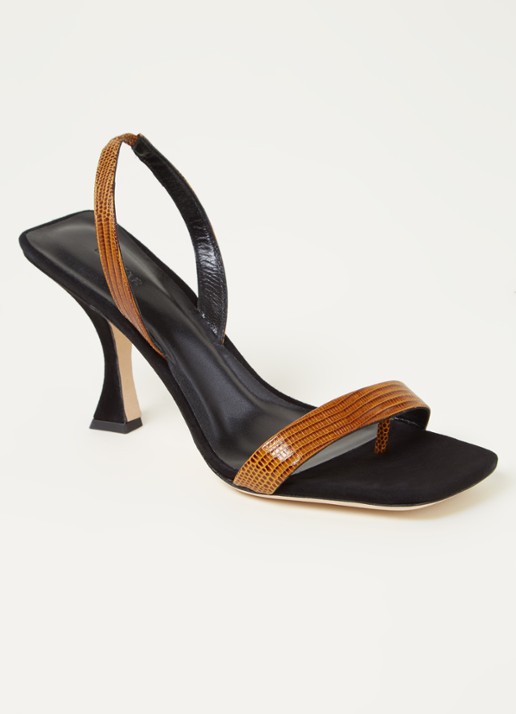 BY FAR Lotta sandalette van leer met crocostructuur - voorkant bruin