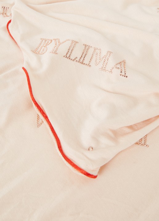 BYLIMA Chiffre Stamp sjaal met logo en strass 200 x 75 cm - detail 2 beige / beige