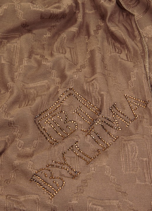 BYLIMA Darkbrown handwork sjaal met strass 200 x 75 cm - detail 3 bruin