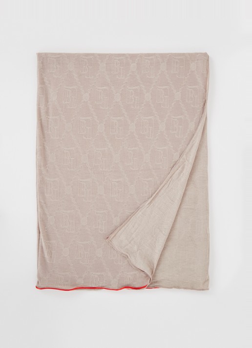 BYLIMA Enchanté champagne sjaal met logoprint 200 x 75 cm - voorkant 3 zand