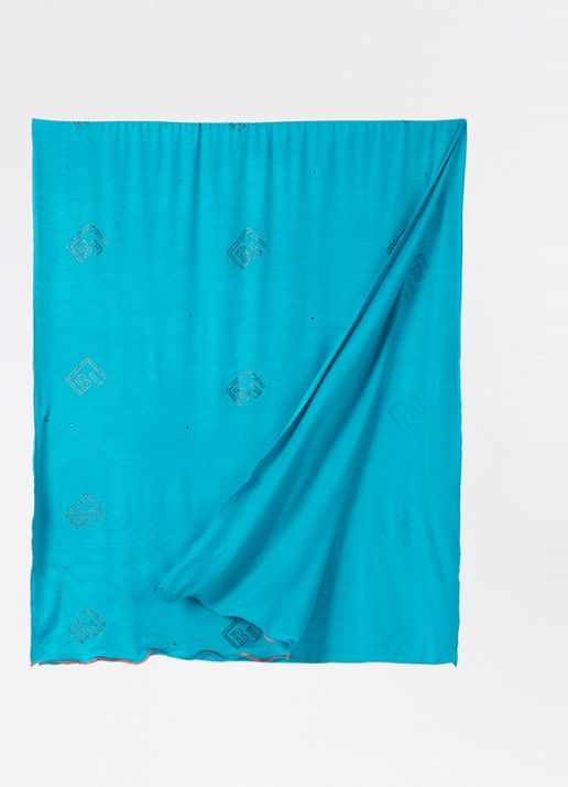 BYLIMA Monostamp sjaal met logo 180 x 75 cm - detail 2 turquoise