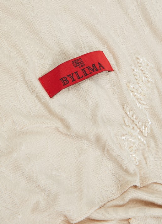 BYLIMA Typography sjaal met strass 200 x 75 cm - detail 2 ivoor