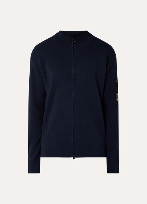 C.P. Company Fijngebreid vest met opstaande kraag - voorkant 3 donkerblauw