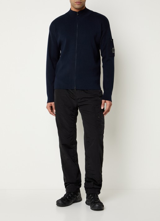 C.P. Company Fijngebreid vest met opstaande kraag - voorkant 4 donkerblauw