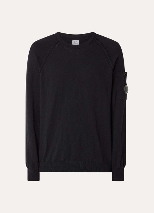 C.P. Company Fijngebreide pullover met logo - voorkant 2 zwart