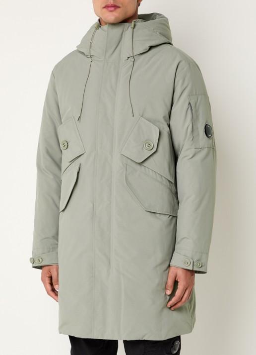 C.P. Company Gewatteerde parka met donsvulling en klepzakken - detail 2 lichtgrijs