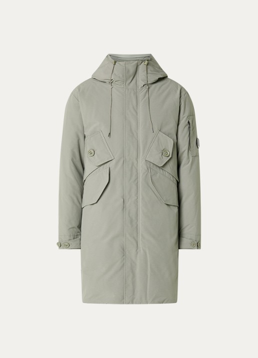 C.P. Company Gewatteerde parka met donsvulling en klepzakken - voorkant 3 lichtgrijs