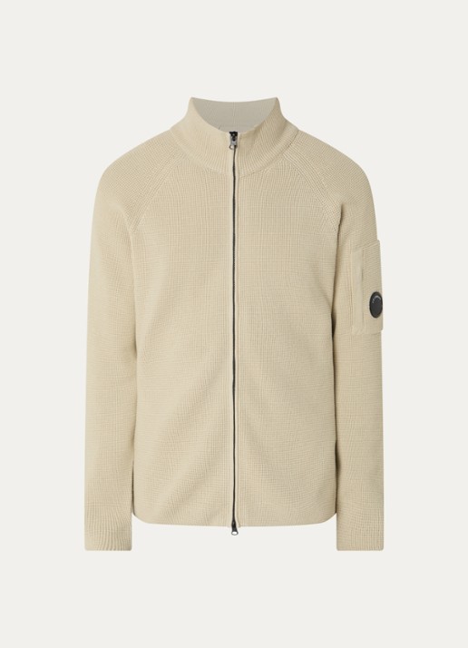 C.P. Company Grofgebreid vest met opstaande kraag - voorkant 2 beige