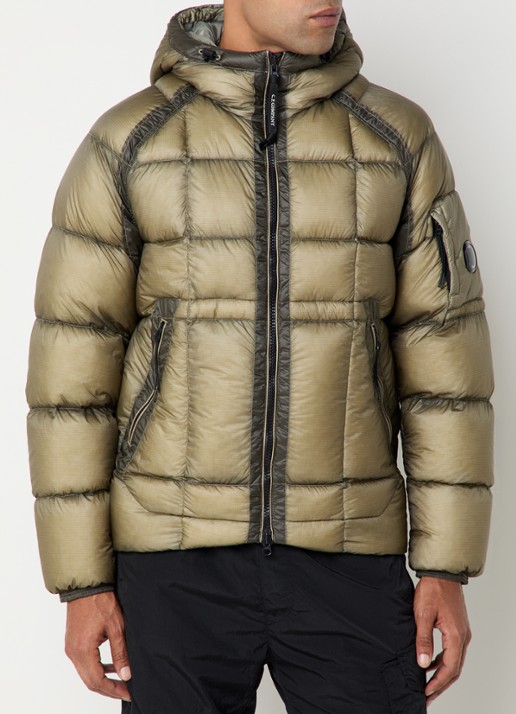 C.P. Company Puffer jack met donsvulling en logo - detail lindegroen