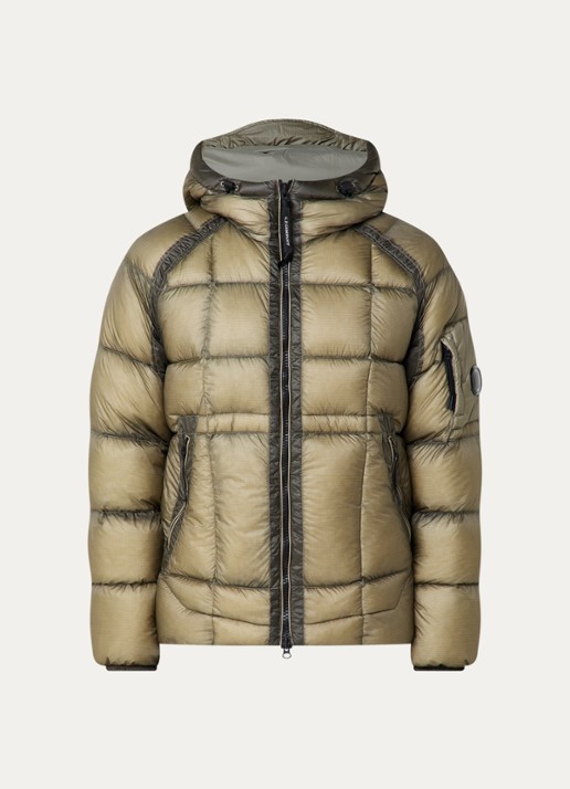 C.P. Company Puffer jack met donsvulling en logo - voorkant 3 lindegroen