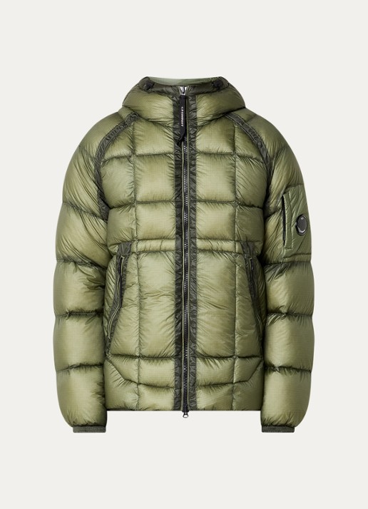 C.P. Company Puffer jack met donsvulling en logo - voorkant 2 mosgroen