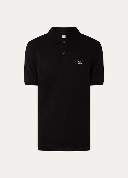 C.P. Company Regular fit polo met logoborduring - voorkant 2 zwart