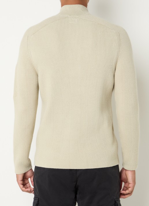 C.P. Company Ribgebreide trui met logo - achterkant 4 beige