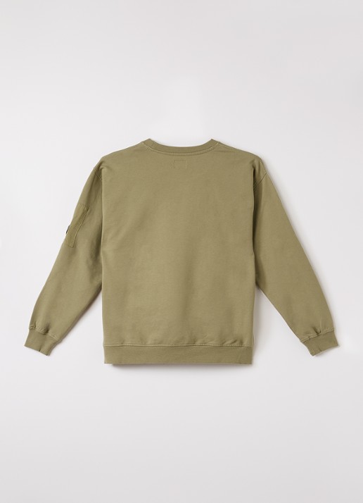 C.P. Company Sweater met logo en klepzak - voorkant 2 mosgroen