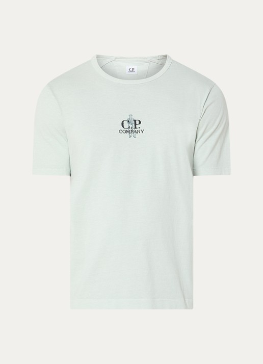 C.P. Company T-shirt met logo- en backprint - voorkant 3 lindegroen