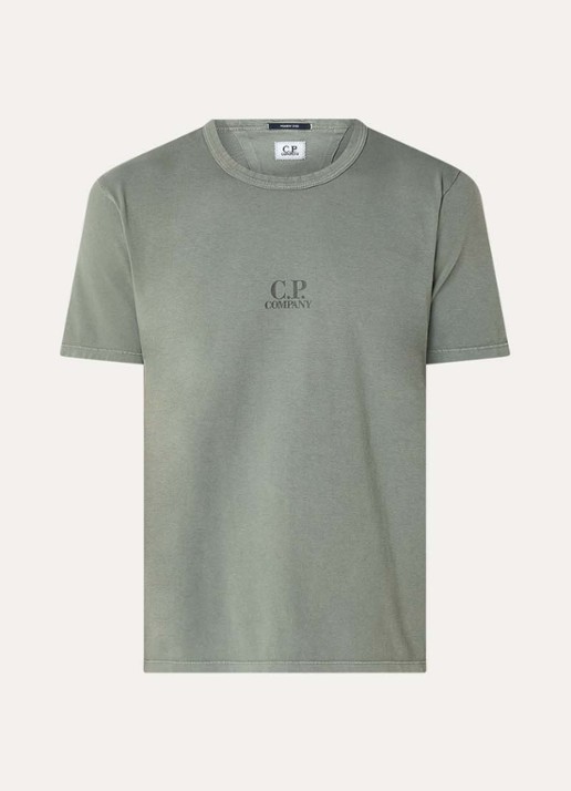 C.P. Company T-shirt met logo en verwassen afwerking - voorkant 3 olijfgroen